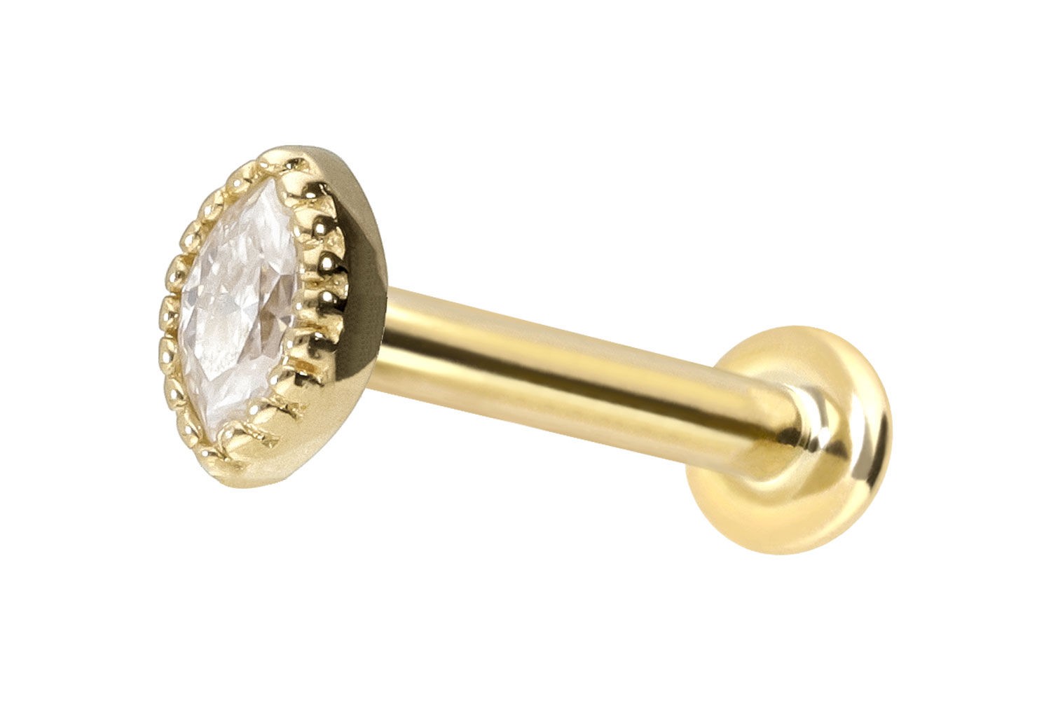 14 Karat Gold Labret Piercing mit Push Fit MOISSANIT-OVAL